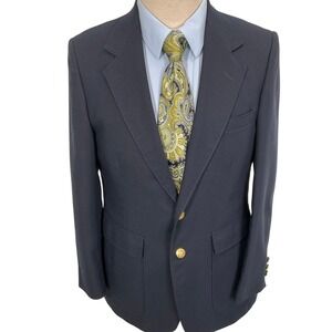 Austin Manor Blazer Mens 38S Navy Gold Shield Buttons Hopsack Old Money Jacket